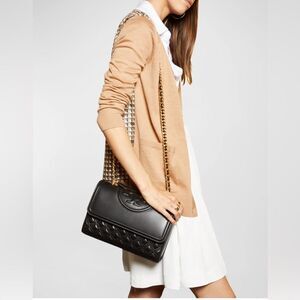 Tory Burch Fleming Convertible Shoulder Bag, Excellent, Black & Gold